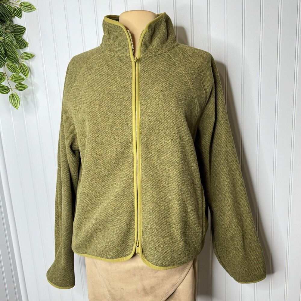 Athleta Women's Sz XL Stroll Fleece Full Zip Jacket Stand Up Collar Olive Green